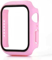 Smartphonica Hoesje met glazen screenprotector voor Apple Watch 45mm - Roze / Glas geschikt voor Apple Watch