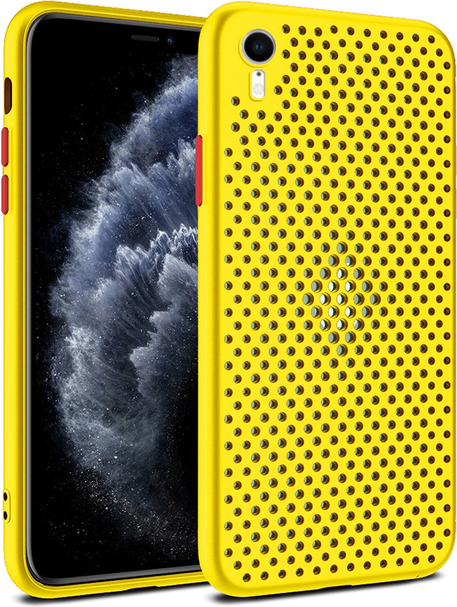 Smartphonica iPhone Xr siliconen hoesje met gaatjes - Geel geschikt voor Apple iPhone XR