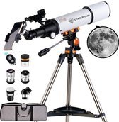 SPACEBRAIN® - 80/500 - Telescoop voor volwassenen - 80 mm opening en 500 mm brandpuntsafstand -professionele astronomie-refractortelescoop voor kinderen en beginners - met AZ-montage - 3 oculairs en smartphone-adapter.