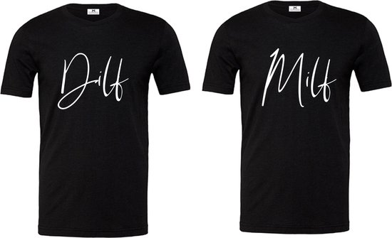 Shirts koppel set Dilf en Milf-zwart-korte mouwen-Maat Xxl