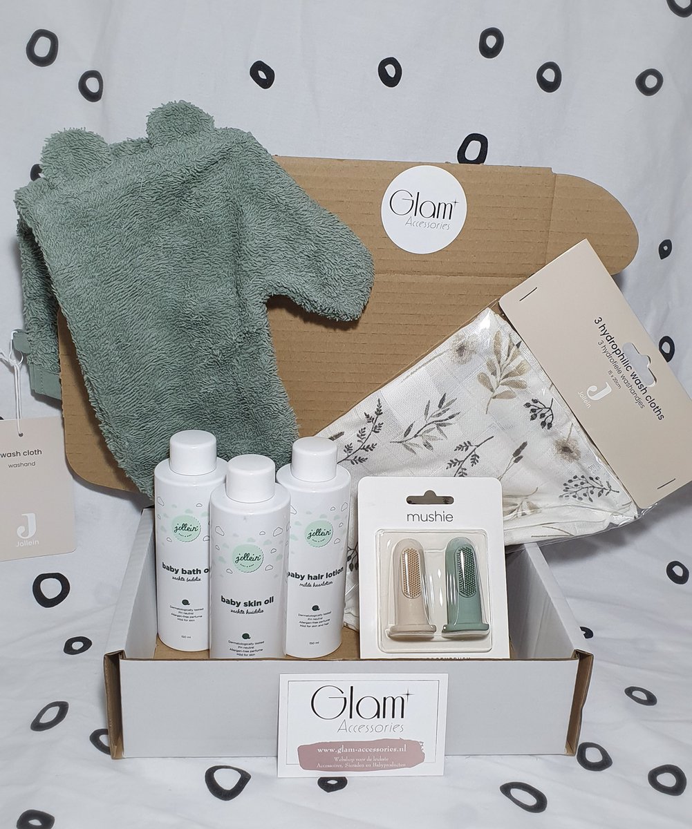 Goedkoopste Geboorte Giftbox Sage Leaves - Kraampakket - 6 artikelen - Jollein - Mushie - Groen - Kraamcadeau - Newborn - Baby Geschenkset - Babyverzorging