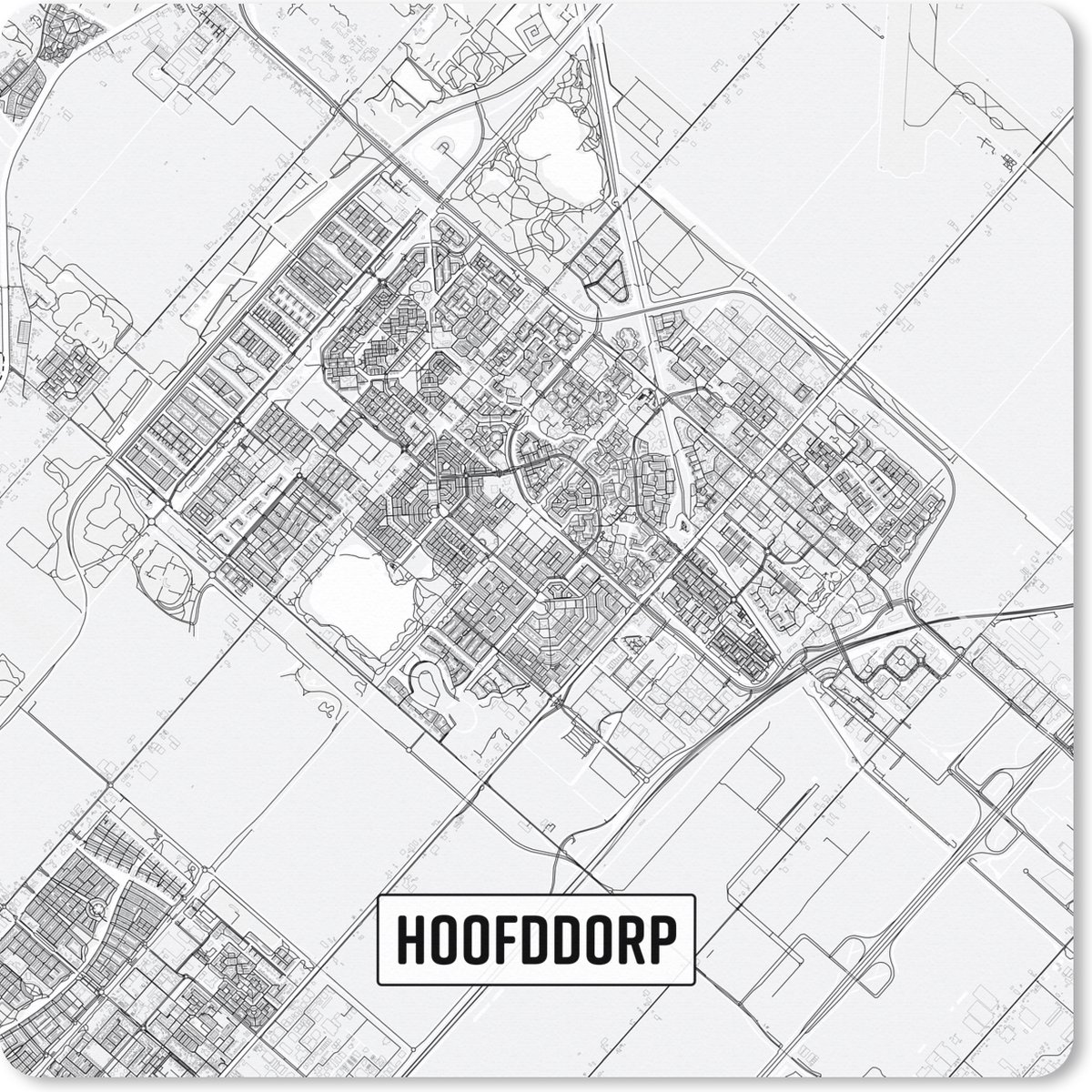 Muismat XXL 50x50 cm - Bureau onderlegger - Bureau mat Stadskaart Hoofddorp - Bureaumat - Gaming mousepad xl - Bureaulegger groot - Computer deskmat