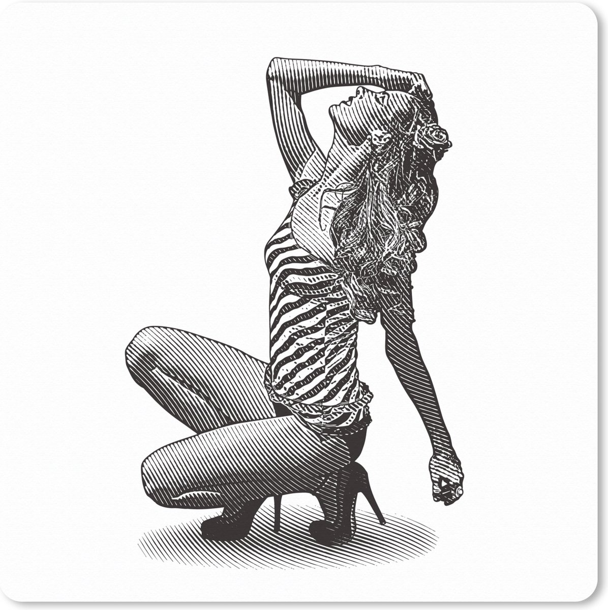 Muismat XXL 80x80 cm - Bureau onderlegger - Bureau mat Illustratie van een verleidelijke pin-upgirl - Bureaumat - Gaming mousepad xl - Bureaulegger groot - Computer deskmat