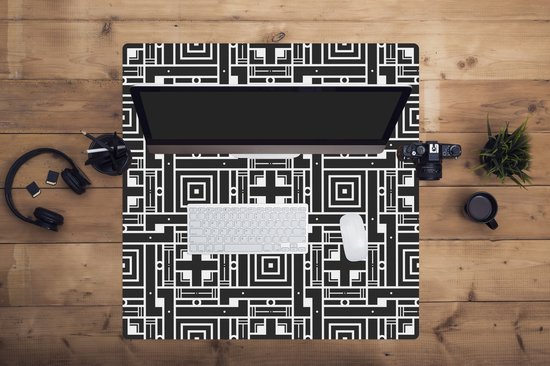 Muismat XXL 80x80 cm - Bureau onderlegger - Bureau mat Geometrie - Patroon - Zwart - Bureaumat - Gaming mousepad xl - Bureaulegger groot - Computer deskmat