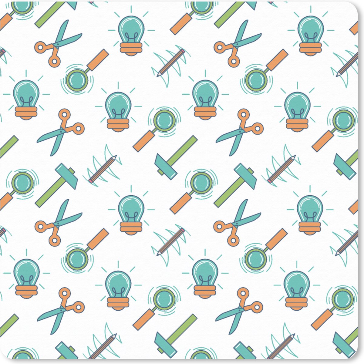 Muismat XXL 80x80 cm - Bureau onderlegger - Bureau mat Schaar - Potlood - Patronen - Bureaumat - Gaming mousepad xl - Bureaulegger groot - Computer deskmat