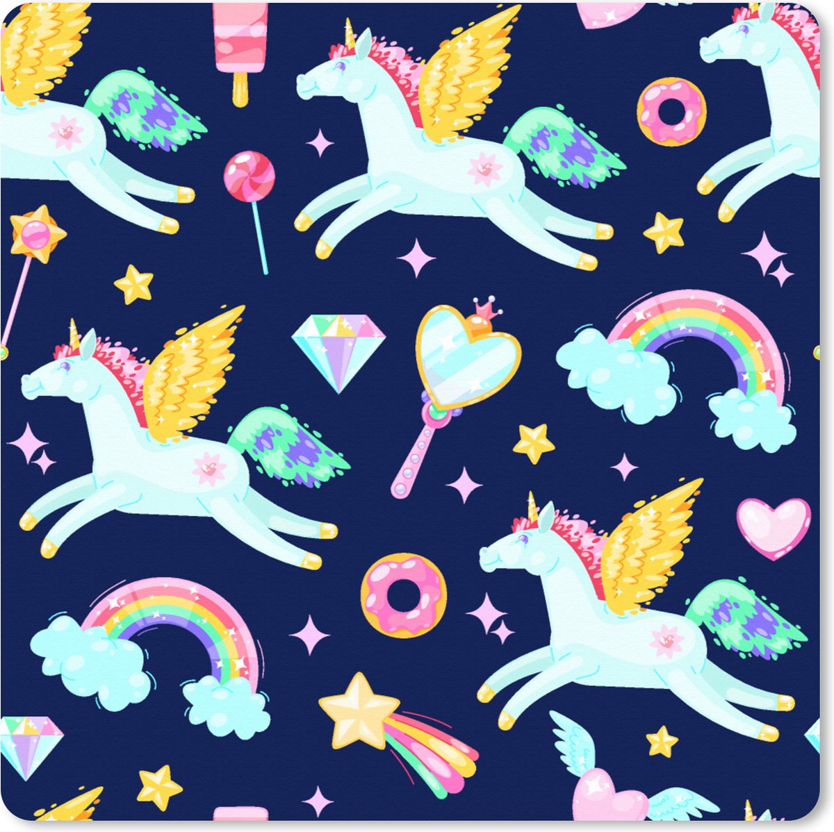 Muismat XXL 50x50 cm - Bureau onderlegger - Bureau mat Eenhoorn - Regenboog - Diamant - Patronen - Bureaumat - Gaming mousepad xl - Bureaulegger groot - Computer deskmat