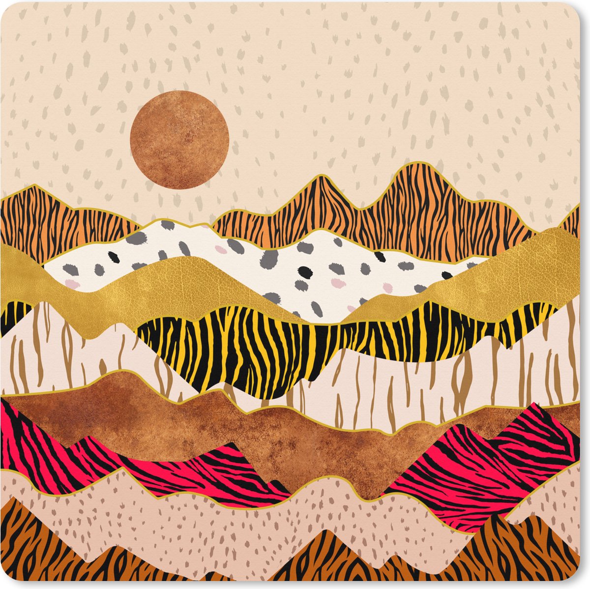 Muismat XXL 80x80 cm - Bureau onderlegger - Bureau mat Tijgerprint - Pastel - Goud - Print - Tijger - Abstract - Bureaumat - Gaming mousepad xl - Bureaulegger groot - Computer deskmat