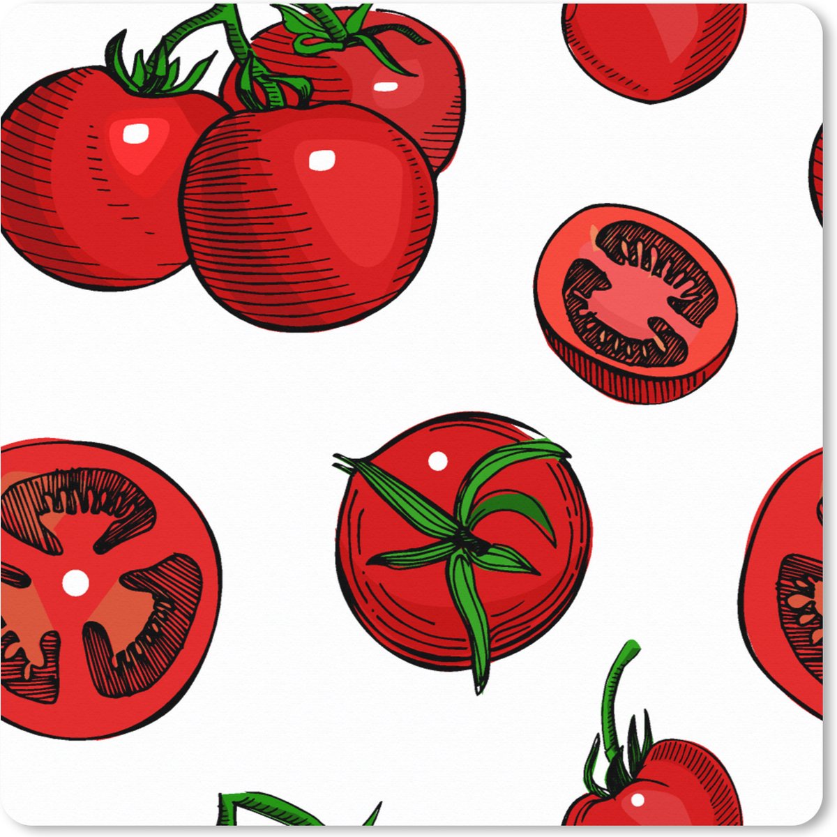 Muismat XXL 50x50 cm - Bureau onderlegger - Bureau mat Rood - Patronen - Tomaten - Bureaumat - Gaming mousepad xl - Bureaulegger groot - Computer deskmat