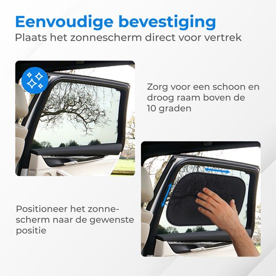 Nuvance - Zonnescherm Auto Baby - 2 Stuks - met UV Protectie voor Baby en Kind - Zonwering Zijruiten - Zelfklevend - One Size - Zwart van Nuvance — afbeelding 5