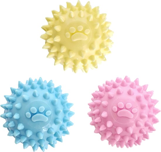 Doxie® Rubber Hondenspeelgoed Ballen – Kauwballen – Speelgoed Hond – Hondenspeelgoed – Kauwspeelgoed Hond – Met Stekels – Zonder Piep – ⌀ 6 cm – Set van 3 – Mix