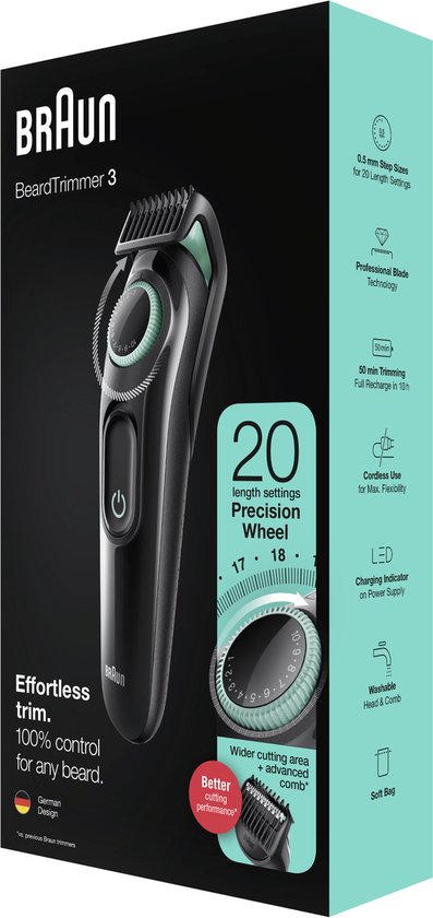 Braun 3 BT3323 Tondeuse À Barbe Pour Homme - Tondeuse Pour Visage - Cheveux