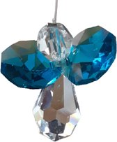 Geluksengel mini vervaardigd van Asfour kristallen Aquamarijn ( Geluks engel , Beschermengel , Raamhanger , Raamkristal )