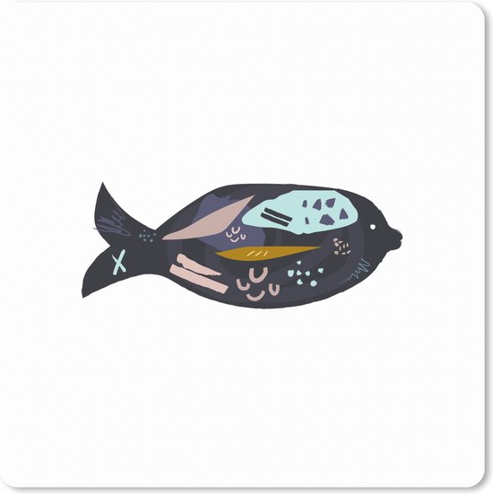 Muismat XXL 60x60 cm - Bureau onderlegger - Bureau mat Pastel - Zwart - Vis - Bureaumat - Gaming mousepad xl - Bureaulegger groot - Computer deskmat