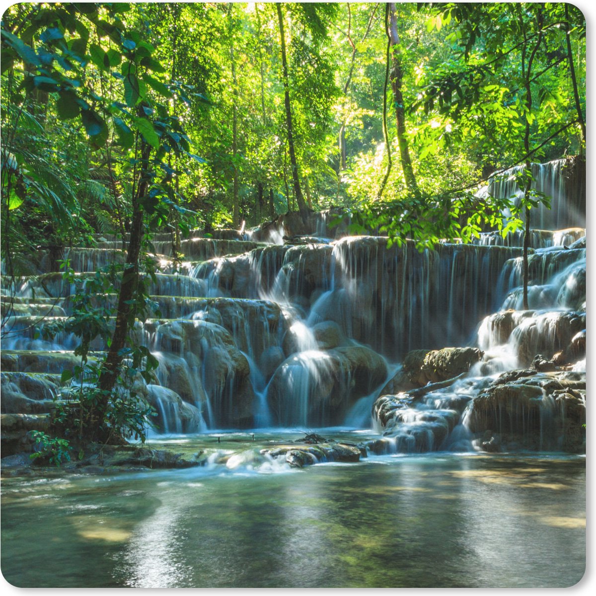 Muismat XXL 50x50 cm - Bureau onderlegger - Bureau mat Jungle waterval in Palenque Mexico - Bureaumat - Gaming mousepad xl - Bureaulegger groot - Computer deskmat