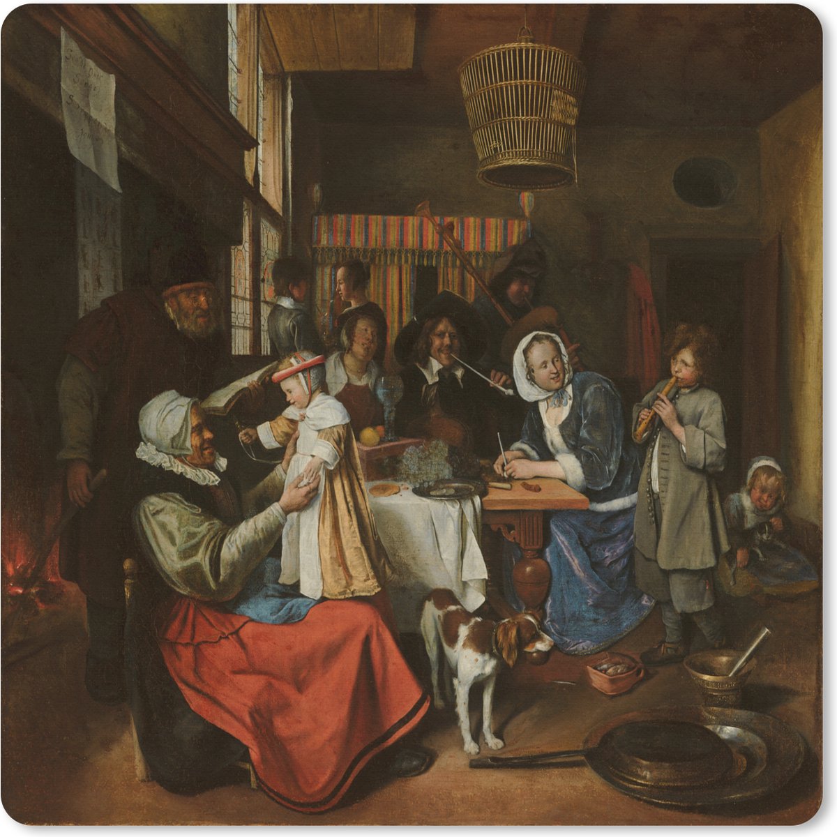 Muismat XXL 60x60 cm - Bureau onderlegger - Bureau mat Zo de ouden zongen zo piepen de jongen - Jan Steen - Bureaumat - Gaming mousepad xl - Bureaulegger groot - Computer deskmat