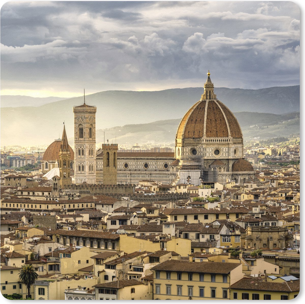 Muismat XXL 80x80 cm - Bureau onderlegger - Bureau mat Italië - Zonsondergang - Florence - Bureaumat - Gaming mousepad xl - Bureaulegger groot - Computer deskmat