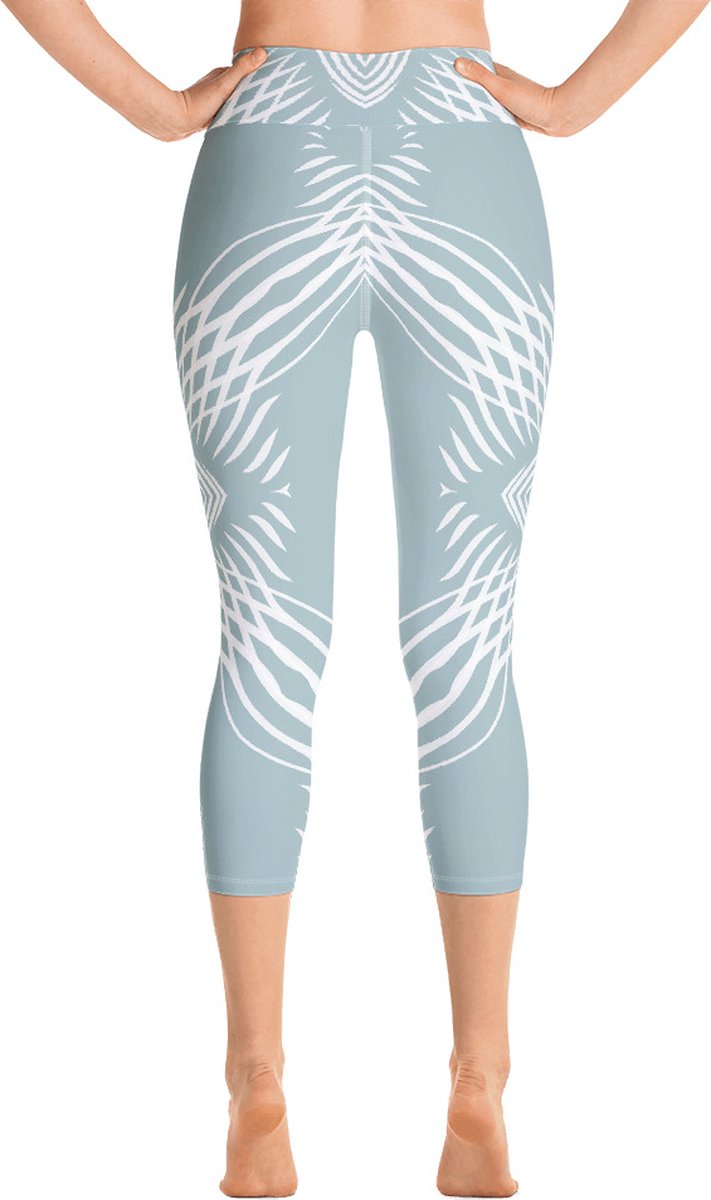 Sportlegging - Capri 3/4 - design Proud Pattern - High Waist - Dry Fit - High Performance - 4way stretch- unieke print - UPF 50+ - Hardloop - Yoga - Fitness - Dans - Pilates - Training - sportbroek - mintgroen wit - maat L — afbeelding 3