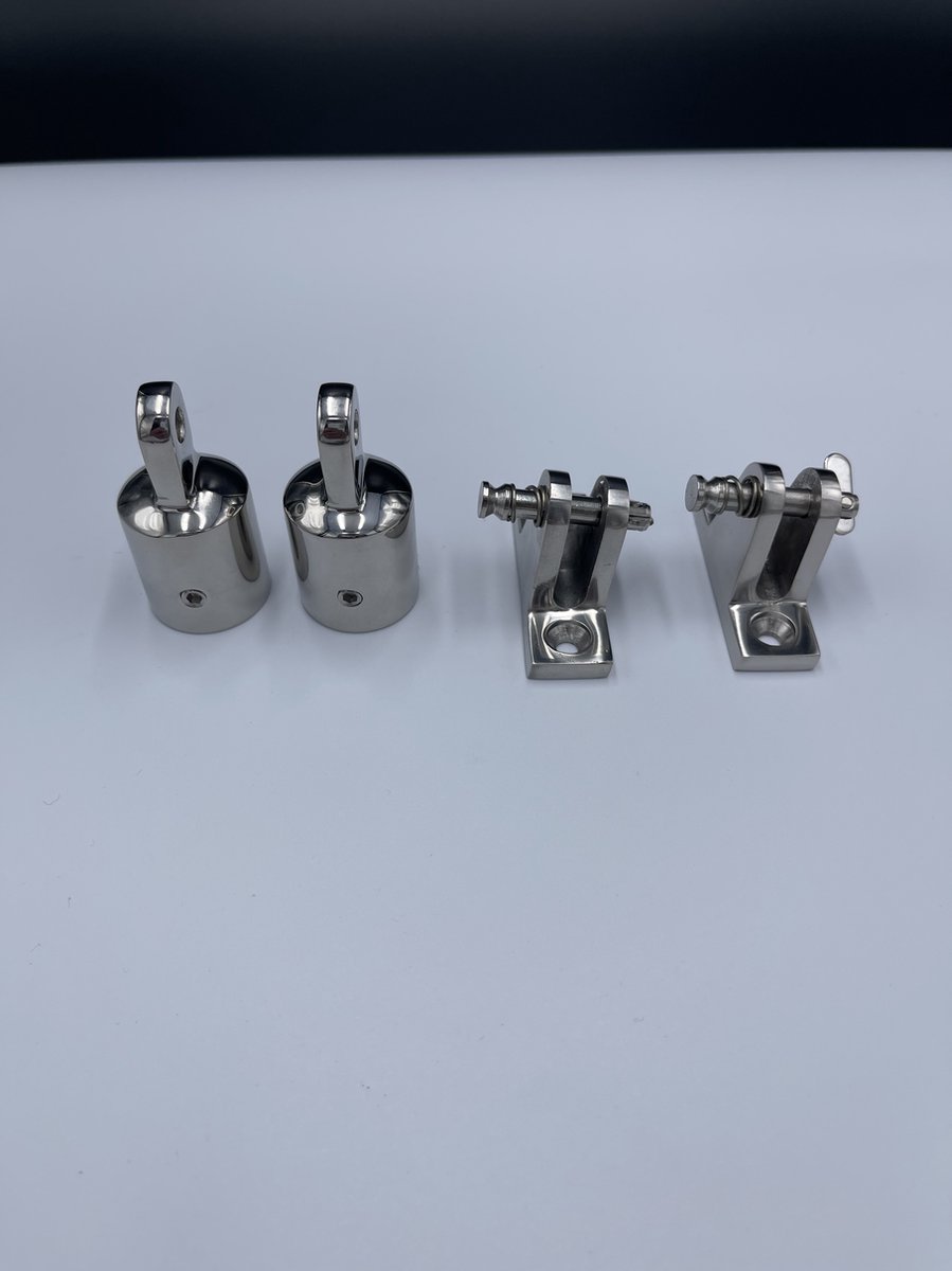 2 stuks Rvs eindstuk 25mm-2 stuks Rvs dekplaat 80graden -Buiskapbeslag-Biminitop-Bootkap-Bootzeil-Bimini.