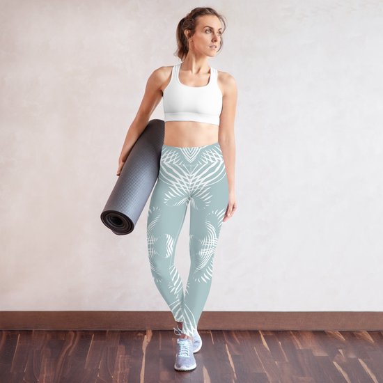 Sportlegging - design Proud Pattern- High Waist - Dry Fit - High Performance - 4way stretch- unieke print - UPF 50+ - Hardloop - Yoga - Fitness - Dans - Pilates - Training - sportbroek –mintgroen wit- maat XS — afbeelding 5