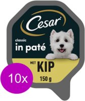 10x Cesar Classic Tub Pâté au Kip - Nourriture pour Chiens - 150g