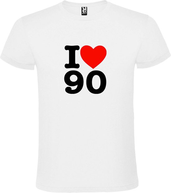 T shirt Wit avec imprimé I love (heart) the 90's (nineties) Zwart et Rouge taille L