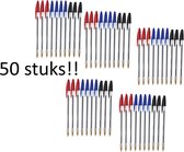 5x 10 balpennen - multicolor - blauw - rood - zwart