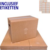 Verhuisdozen - 20 stuks - Dubbelgolf Extra Sterk - 50kg draagvermogen - 60L inhoud - Incl. Etiketten