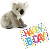 Pluche knuffel koala beer 20 cm met A5-size Happy Birthday wenskaart - Verjaardag cadeau setje