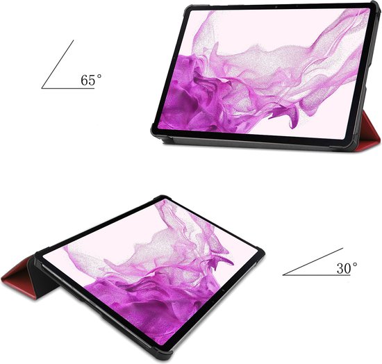 Hoesje - Geschikt voor Samsung Galaxy Tab S8 Plus - Met Screenprotector - Trifold Bookcase - Hard Cover - Hardcover Book Case - Tablet Hoes - Donkerrood