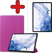 Hoes Geschikt voor Samsung Galaxy Tab S8 Ultra Hoes Book Case Hoesje Trifold Cover Met Screenprotector - Hoesje Geschikt voor Samsung Tab S8 Ultra Hoesje Bookcase - Paars