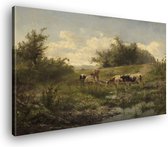 Canvas Schilderij Koeien Bij Een Plas | 60 x 40 cm | Wanddecoratie