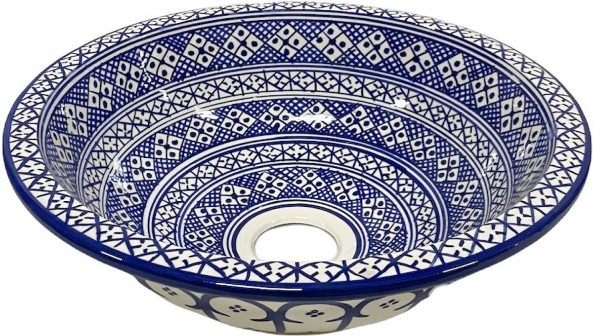 Marokkaanse aardewerk waskom blauw-wit-Ø 35 cm