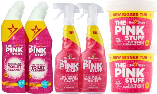 The Pink Stuff set 6 dlg- 2x Spray 750 ml - 2x Toiletreinoger 750 ml- 2x Miracle Paste 850 gram