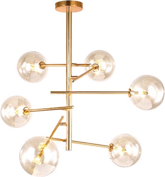 Groenovatie Glazen Design Hanglamp - 6 Bollen - Amber - G4 Fitting - 75 x 80 cm