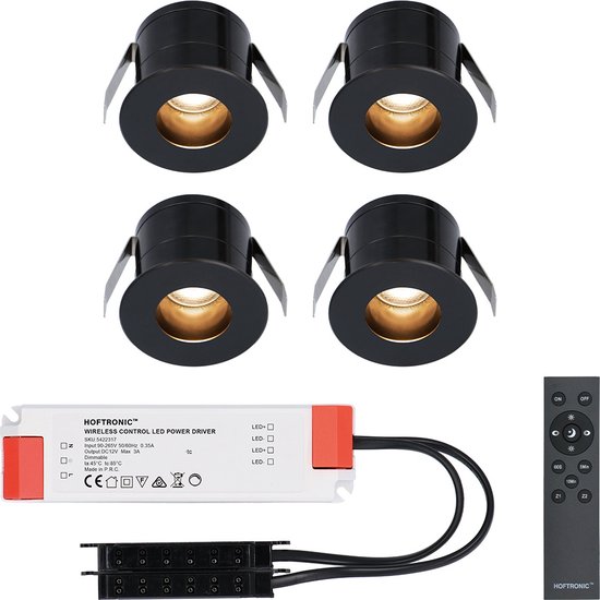 4x Olivia - Mini 12V LED inbouwspot zwart met trafo - Verzonken - 3 Watt -  Dimbaar -... | bol.com