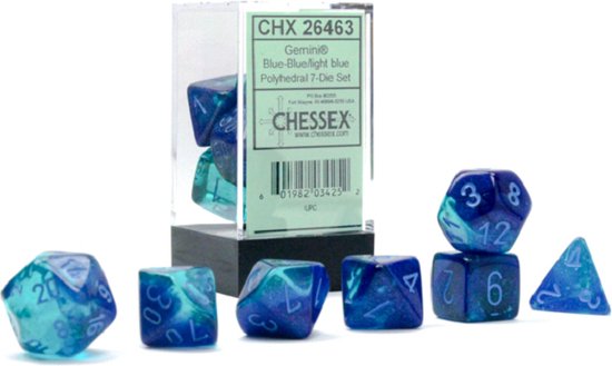 Thumbnail van een extra afbeelding van het spel Chessex 7-Die set Gemini - Blue-Blue/Light Blue