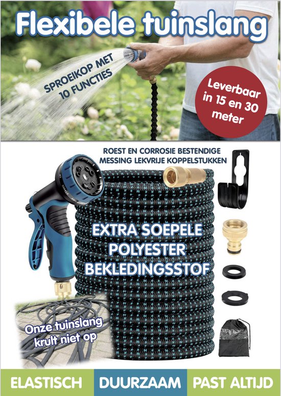 Werkzeyt Flexible garden hose - 7.5-15 m - Incl. multifunctional spray Werkzeyt Flexible garden hose - 7.5-15 m - Incl. multifunctional spray