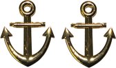 2x stuks gouden carnaval verkleed broche speld maritiem anker van 7 cm - Kapitein/Matroos accessoires