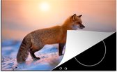 KitchenYeah® Inductie beschermer 81.2x52 cm - Vos - Sneeuw - Zon - Kookplaataccessoires - Afdekplaat voor kookplaat - Inductiebeschermer - Inductiemat - Inductieplaat mat