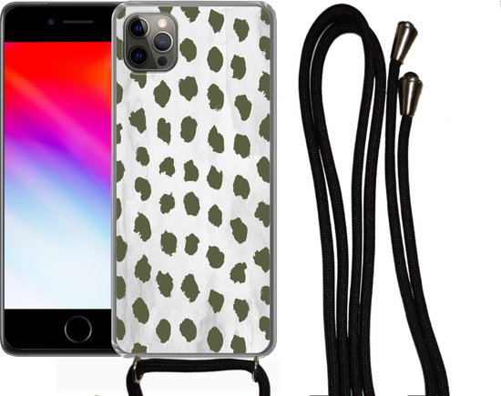 Coque avec cordon iPhone 13 Pro - Imprimé marbré - Pois - Vert - Siliconen - Bandoulière - Coque arrière avec cordon - Coque pour téléphone avec cordon - Coque avec corde