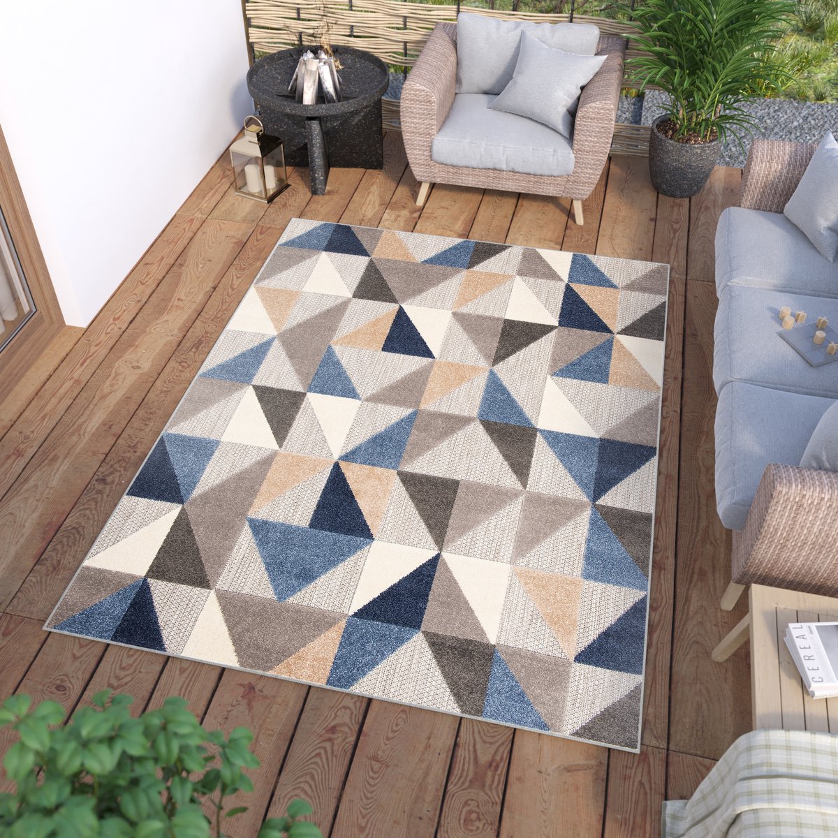 Tapiso Patio Indoor Tapijt Buitenkleed Tuintapijt Modern Vloerkleed Outdoor Maat- 200x300 Blauw Grijs