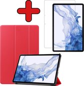 Hoes Geschikt voor Samsung Galaxy Tab S8 Hoes Book Case Hoesje Trifold Cover Met Screenprotector - Hoesje Geschikt voor Samsung Tab S8 Hoesje Bookcase - Rood