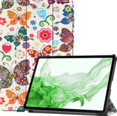 Hoesje Geschikt voor Samsung Galaxy Tab S8 Hoes Case Tablet Hoesje Tri-fold - Hoes Geschikt voor Samsung Tab S8 Hoesje Hard Cover Bookcase Hoes - Vlinders