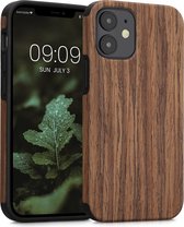 kwmobile hoesje geschikt voor Apple iPhone 12 mini - Back cover voor smartphone - Telefoonhoesje van hout in bruin - Houtnerven design