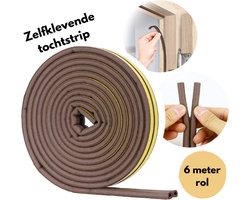 Tochtstrips voor deuren – 6 Meter rol – Bruin – Tochtband zelfklevend - D-profiel - Tochtstopper – Tochtband - Tochtstrip deur – Deurborstel – Tochtstrip raam – Tochtborstel – Tochtwering