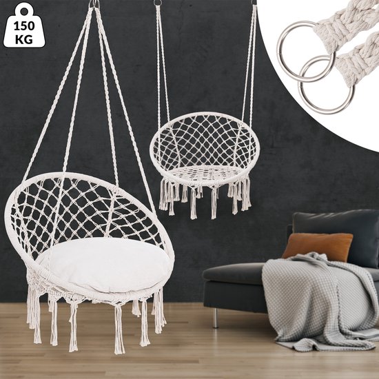 Detex Hangstoel - 2 Kussens Belastbaar tot 150kg 80x60x140cm - Crème