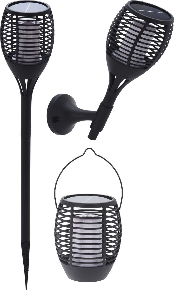 Set van 4x stuks pro garden solar tuinlamp/fakkel 3 in 1 met vlameffect op zonne-energie 78 cm - tuinfakkels