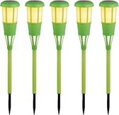 10x stuks solar tuinfakkel/tuinlamp groen op zonne-energie 61 cm - Prikspots tuinverlichting