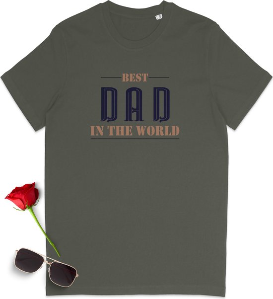 T Shirt Heren - De Beste Vader In De Wereld - Groen (Khaki) - Maat L