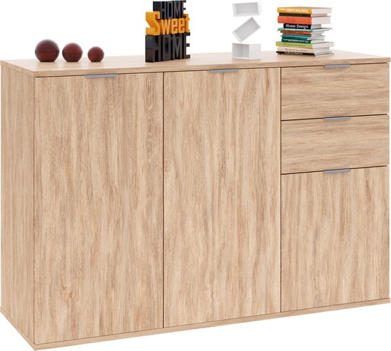 Bruine Casaria Dressoir Alba - 3 Deuren 2 Laden MDF - 107x75x35 cm Eiken
